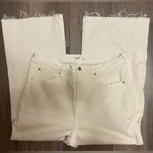 OAT NEW YORK-Womens Sz 12/31 ivory Natural High Rise Wide Leg Raw Hem Denim